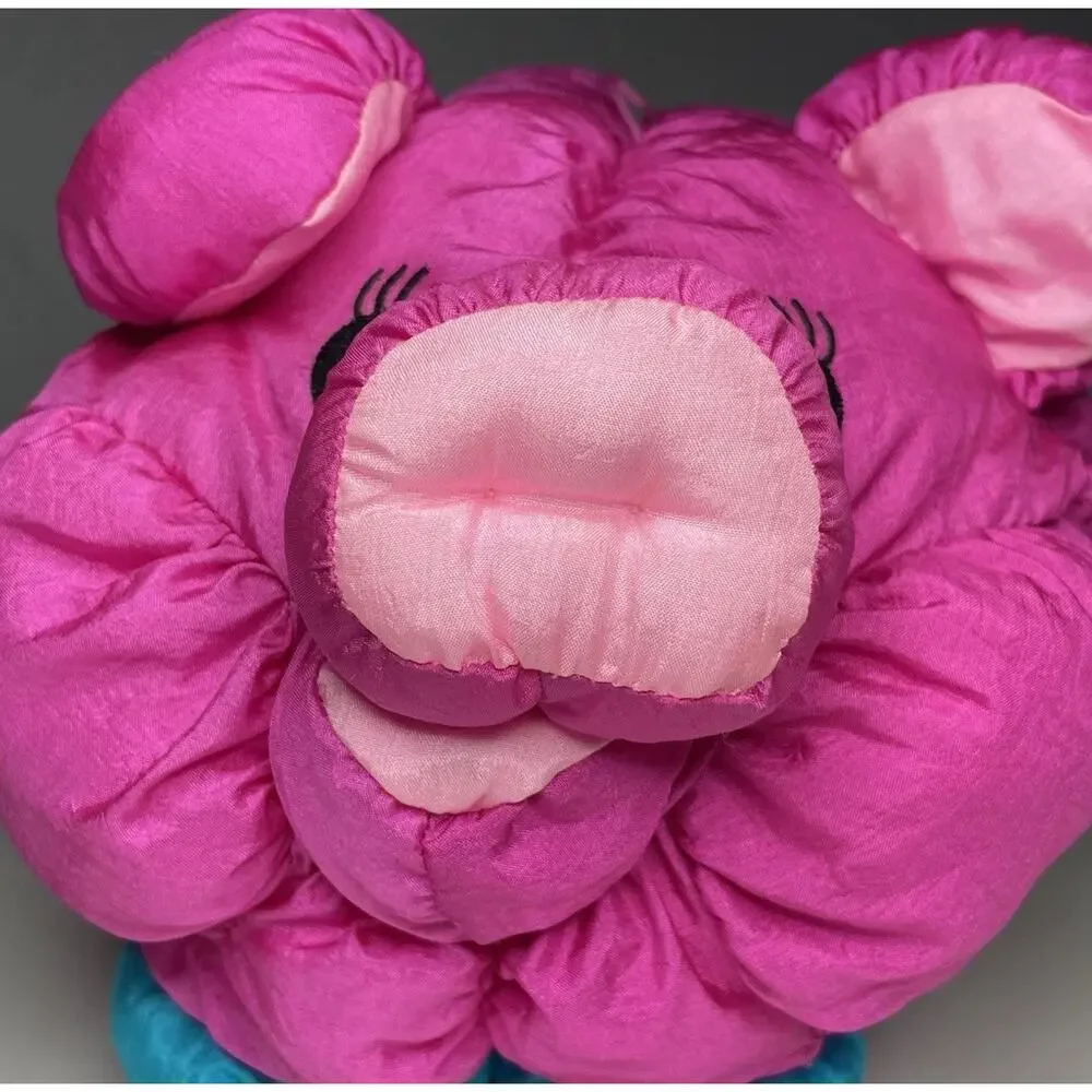 Vintage 1991 Commonwealth Hot Puffs Pink Pig Parachute Plush 10” Puffalump Neon